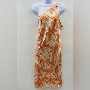 Future Collective Alani Noelle Womens One Shoulder Midi Slit Dress Orange